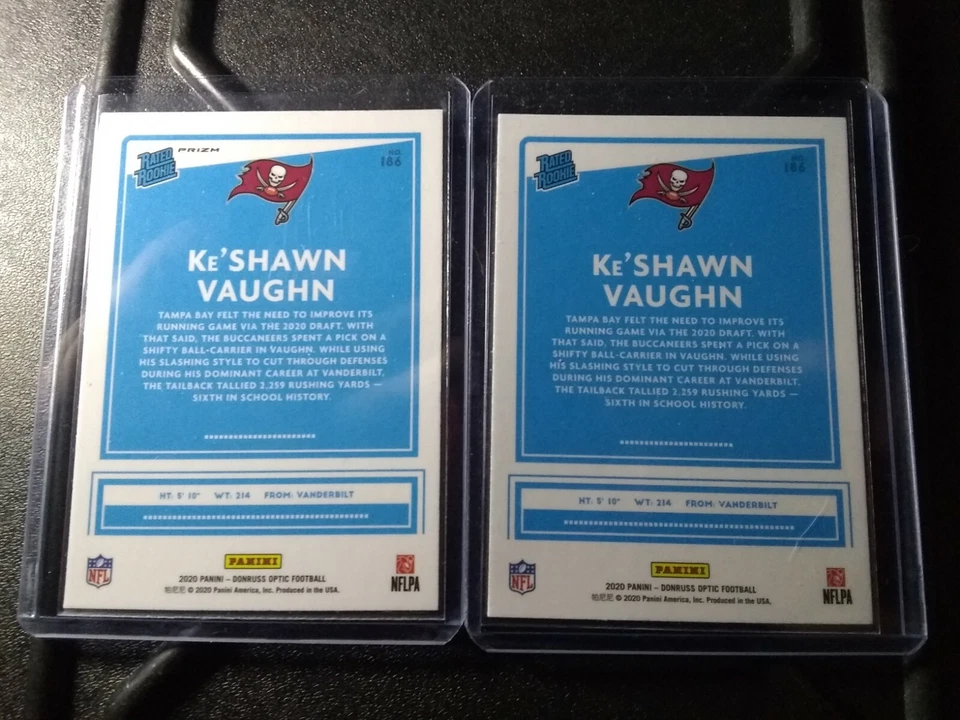 KESHAWN VAUGHN 2020 Optic SP RATED ROOKIE Base & PURPLE SHOCK PRIZM BUCCANEERS - Image 2 of 2