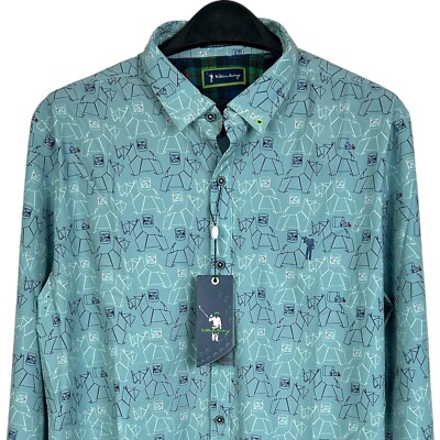 NEW William Murray ''Scotch Blend'' Mens Large Quick Dry Long Sleeve AOP Dogs Blue