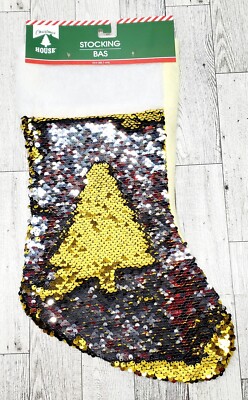 Christmas Silver & Gold Reversible Sequins Stocking 18'' Christmas House