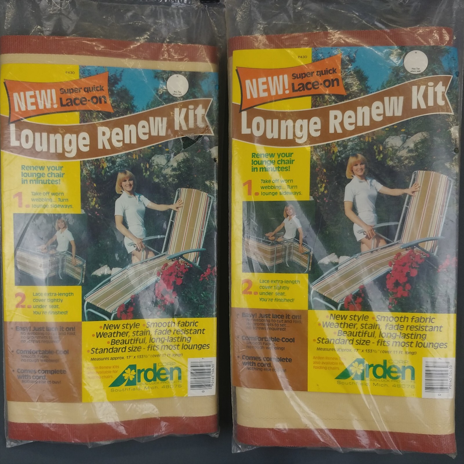 TWO Lawn Chaise Chair Replacement Fabric Kits VTG 70s Rust Orange Gold