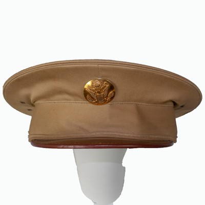 Vintage WWII Khaki Army Uniform Dress Hat with Badge Pin ...