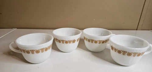 Vintage Pyrex Butterfly Gold Coffee Mugs Tea Cups 8oz Set of 4