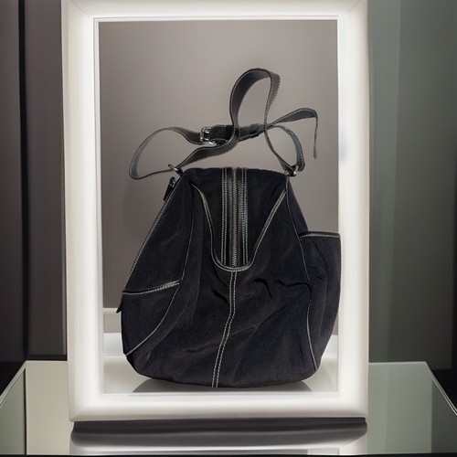 Borsa a tracolla in tela HOGAN cerniera più tasche manici in pelle nera accenti - Foto 9 di 9