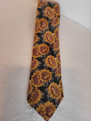 Tango By Max Rabb Sunflower Yellow Black 100% Silk Tie Autumn Colors Theme