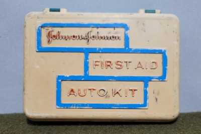 Vintage 1960'S JOHNSON & JOHNSON  FIRST AID AUTO KIT with Band-Aid, Gauze,plus .