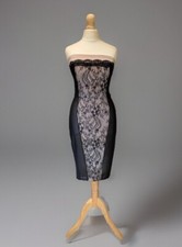 Sexy Strapless Body Con Stretch Dress XS Black/Nude Lace Evening Party Imperial 