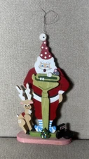 Vintage Emgee Hawaiian Wood Christmas Ornament Santa On Weight Scale Reindeer