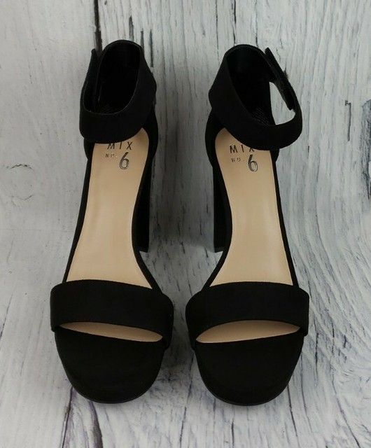 black ankle strap platform block heels