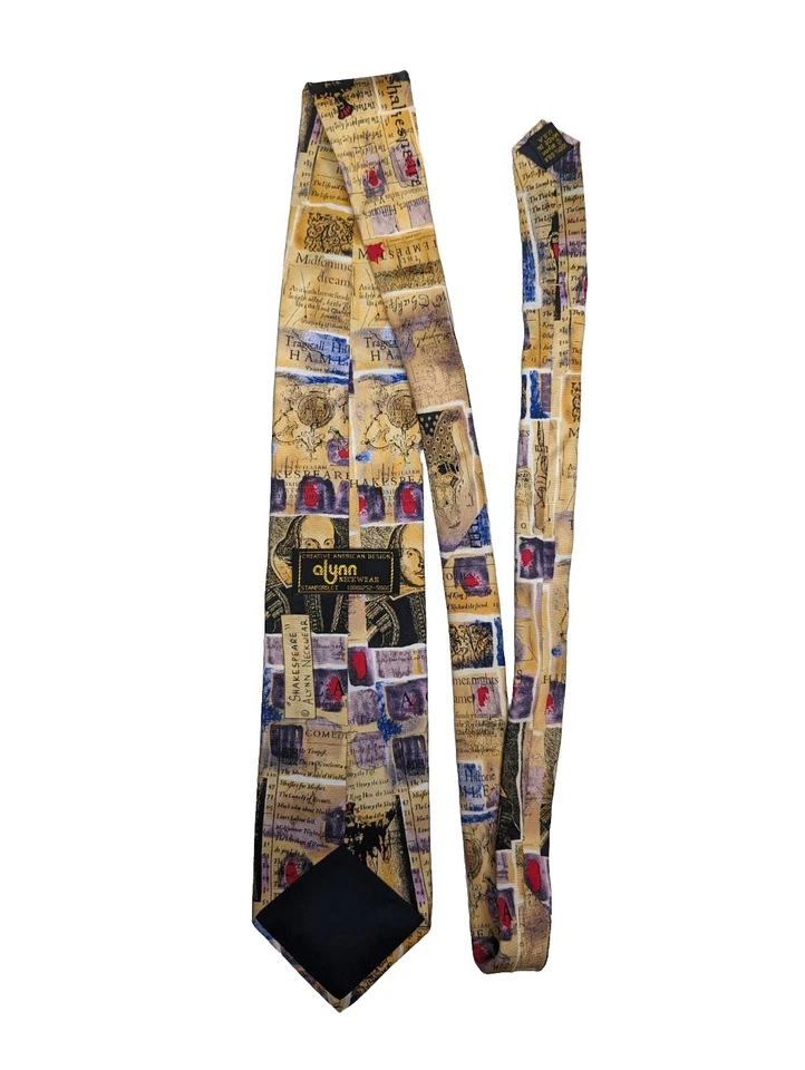 Corbata ALYNN Bronceada William Shakespeare Poesía Novedad Estampada Seda Hecha en EE. UU. 56" Foto 4 de 4