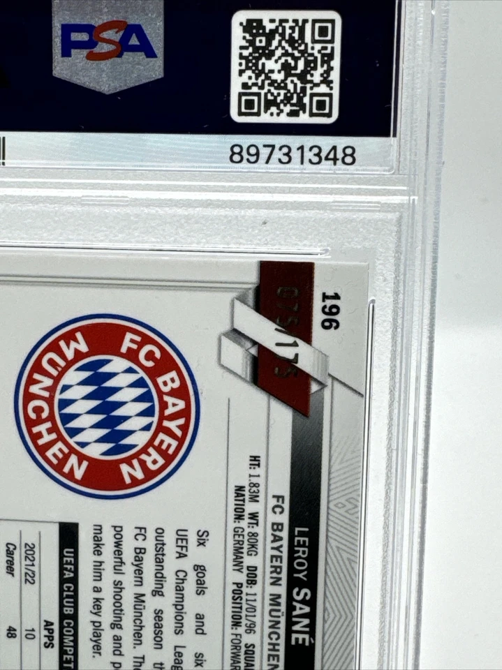 2022-23 Topps Chrome UEFA LEROY SANE #196 Pink Mini-Diamond Refractor /175 PSA 9 - Image 3 of 3