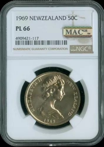 1969 New Zealand 50 Cents 50C NGC PL66 MAC Quality