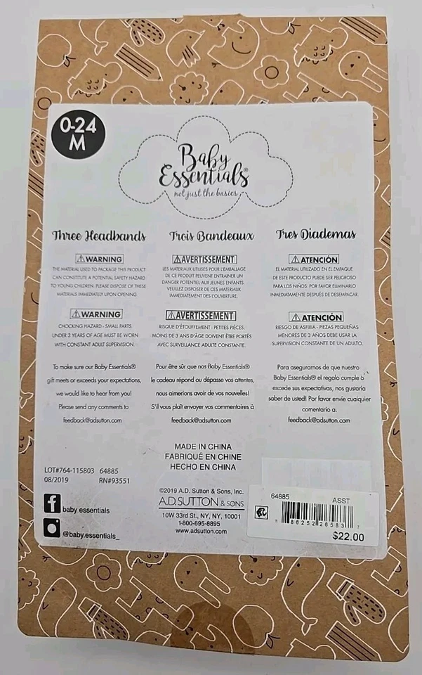 Baby Essentials 3 Pack Headbands 0-24 Months Infant Stretch Knotted Pink Gray - Image 2 of 4