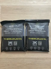 Thermajohn Black Ultra-Soft Heat Thermals 2 Set Of 2 Top & Bottom 4 pieces Large