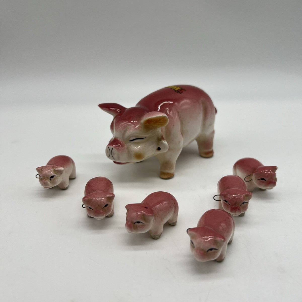 山本造船　CLASSIC PIG Vintage Mama Pig & 6 Piglets Figurines 1950's Hand Painted