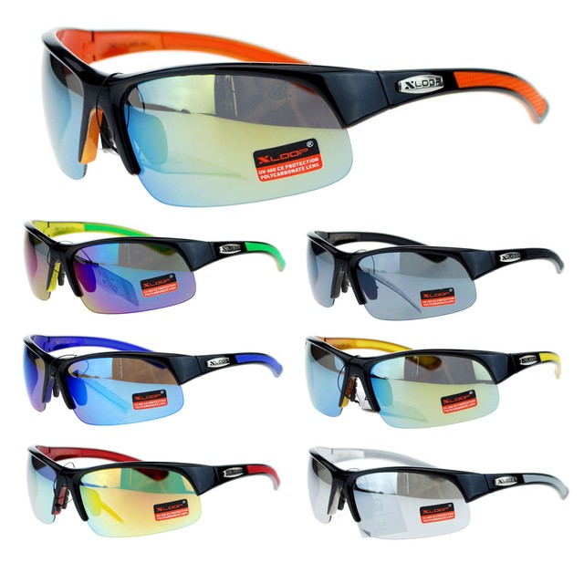 X Loop Color Mirror Reflective Lens Baseball Half Rim Sport Sunglasses