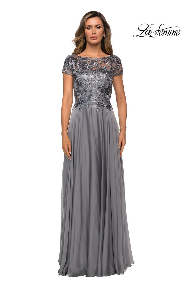 LA FEMME 27924 MOTHER OF THE BRIDE DRESS SIZE 6 PLATINUM BEADED