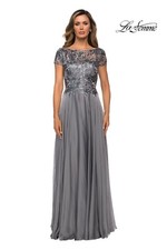 LA FEMME 27924 MOTHER OF THE BRIDE DRESS SIZE 6 PLATINUM BEADED NEW