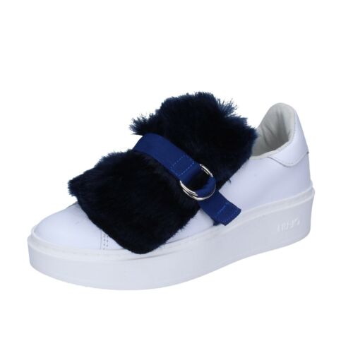Women's Shoes LIU JO 37 Eu Slip On White Blue Leather Fur BJ762-37 - Picture 1 of 5