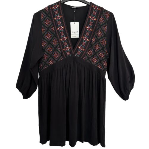 Desigual Dress Women's Size US S/EUR M MEX 32 V-Neck 3/4 Puff Sleeve NEW