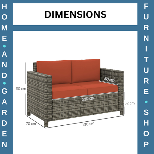 2 Seater Rattan Garden Sofa w/ Cushions & Armrests Outdoor Wicker Loveseat Patio - Picture 2 of 15
