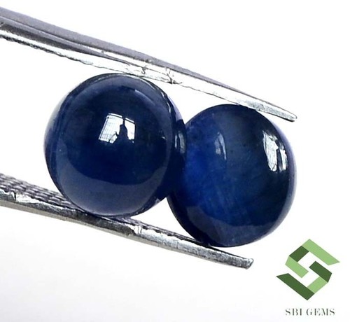 7 mm Certified Natural Blue Sapphire Round Cabochon Pair 4.52 CTS Loose Gemstone - Picture 6 of 8