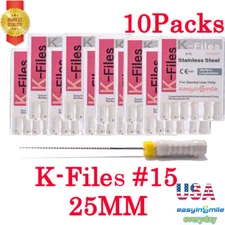Endodontic Root Canal K Files #15 Dental Endo Rotary Files 25MM Hand Use 10PKS