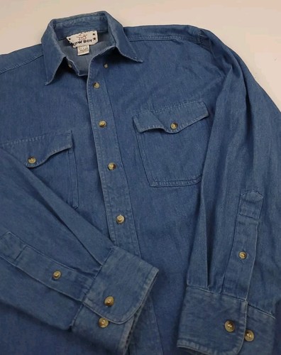 Vintage Crazy Cowboy Denim Blue Jean Steer Skull Embroidered Shirt Western USA - Picture 4 of 5
