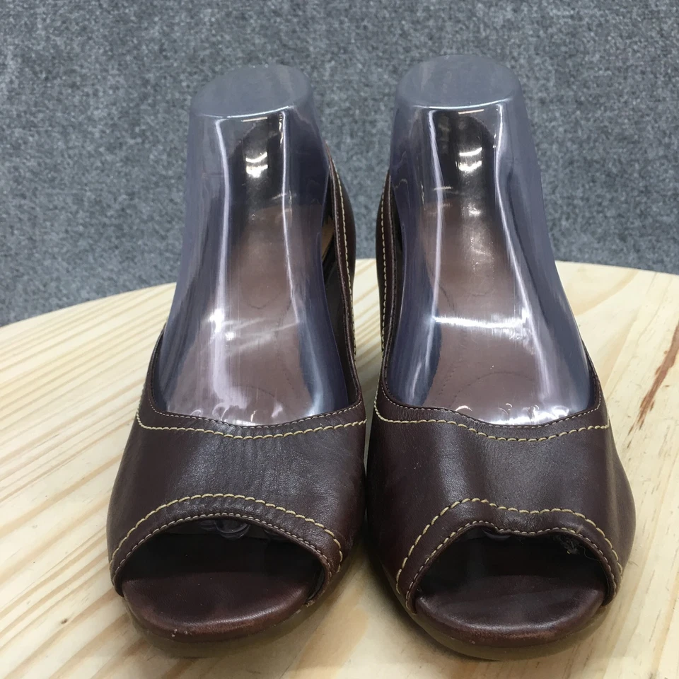 Aerosoles Flexation Heels Womens 10 M Paisley Slip On Peep Toe Wedge Pumps Brown - Image 4 of 4