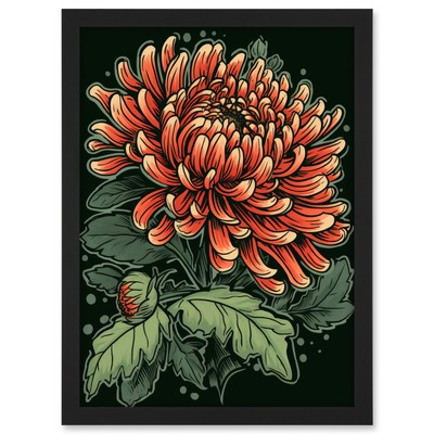 Tattoo Chrysantheme Blume Rockabilly Americana 50er gerahmt Kunst Bild Druck A3