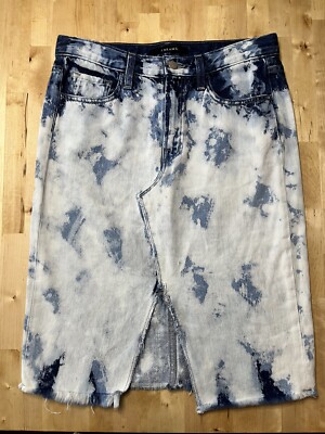 J Brand Trystan Elation Acid Wash Bleached Denim Jean Skirt Frayed Raw Hem Sz 27