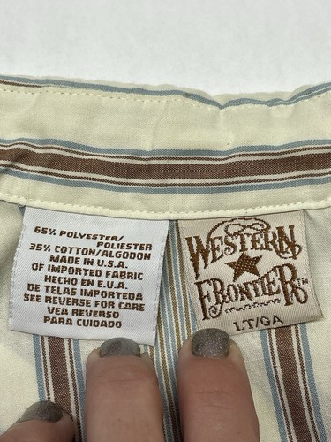 Vintage 90s Y2K Vertical Stripe Pearl Snap Western Shirt Mens LT Distressed - Picture 19 of 24