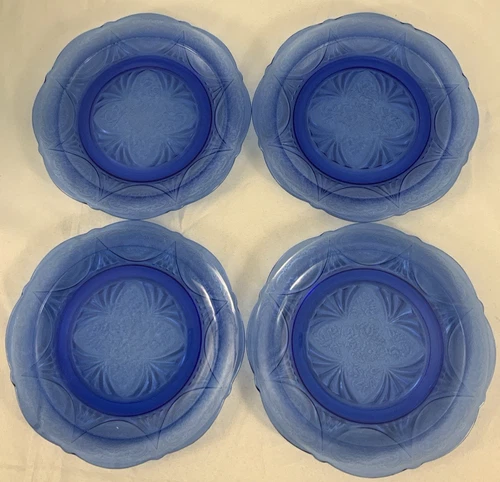 4x Depression Glass Hazel Atlas Royal Lace Cobalt Blue Dinner 10" Plate No Chips
