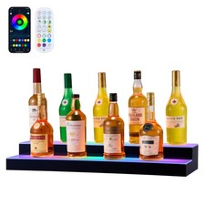 VEVOR LED Lighted Liquor Bottle Display Home Bar Shelf 2 Tiers 30 inches Acrylic