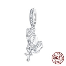 Praying Hands Cross Dangle Charm Bead Fits European Charm Bracelets Christian