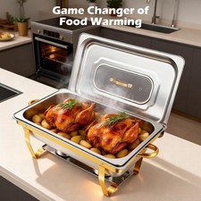 GOLD Chafing Dish Buffet Set 316 Stainless Steel Chafer party See-through glass