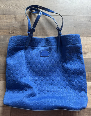 Michael Kors Blue Embossed Logo Large Tote Shoulder Bag w/ Inner Pockets