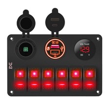6 Gang Rocker Switch Panel 12V Switch Panel Waterproof Red LED 5 Pin Rocker S...