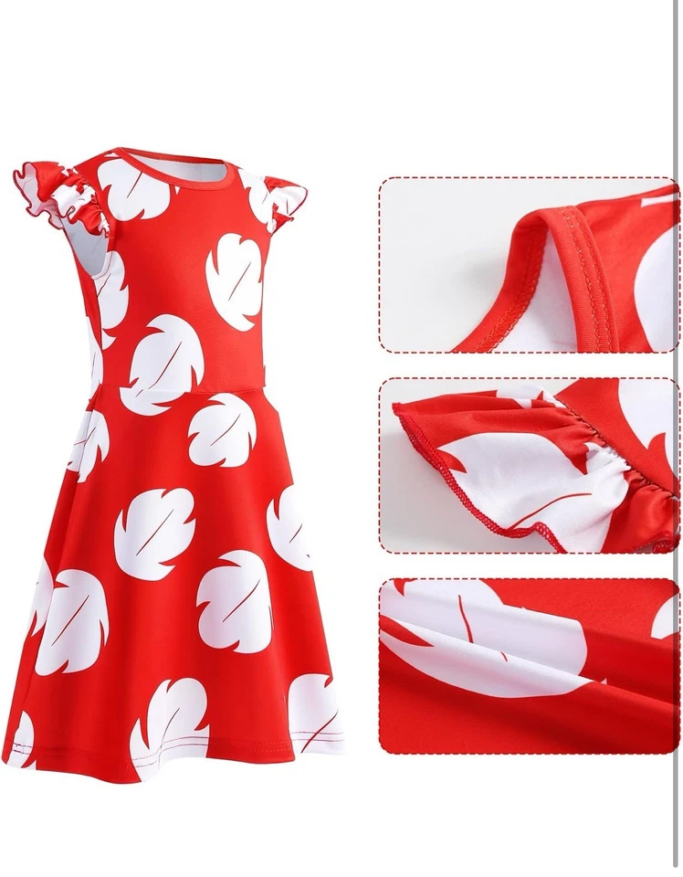 Lilo Hawaiian Little Girls Costume Dress w/Luau Flower Leis Party Sz. 5-6/130 - Image 2 of 4