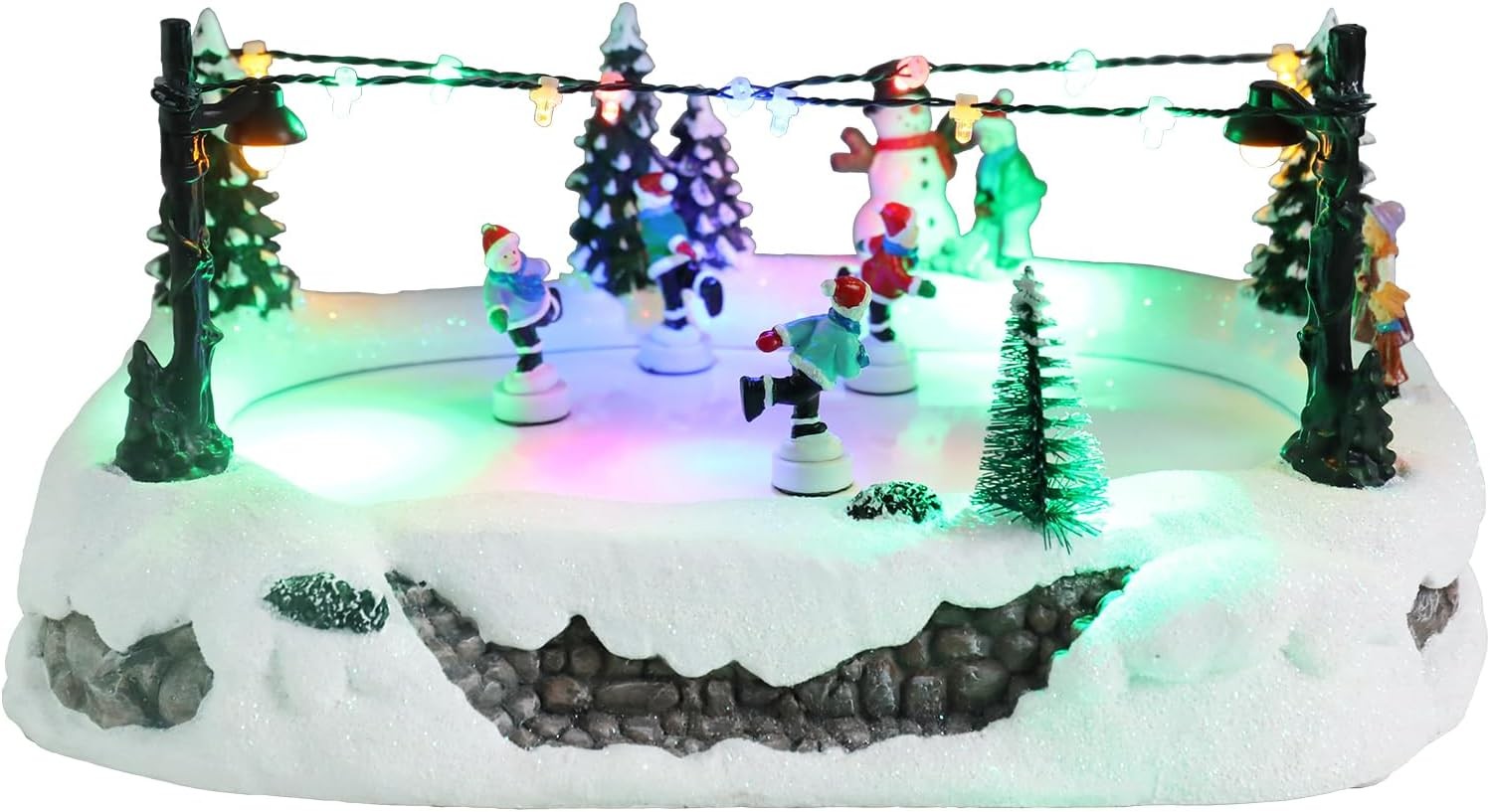 MUMTOP Christmas Village Skating Rink with Moving Skaters, Light Up Animated Ska