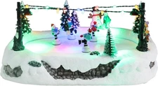 MUMTOP Christmas Village Skating Rink with Moving Skaters, Light Up Animated Ska