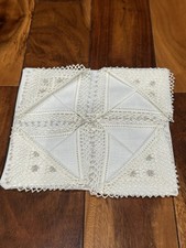 Vintage Irish Linen Crochet Lace Handkerchief With Sparkly Beads