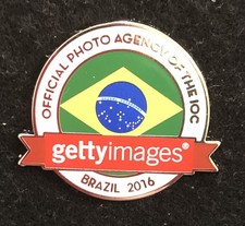 RIO 2016 OLYMPIC GAMES PIN. MEDIA PIN. GETTY IMAGES. FLAG OF BRAZIL