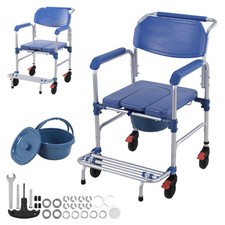 330lbs Medical Transport Chair Mobility Shower Commode Wheelchair Bedside Toilet