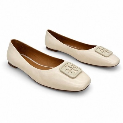 Tory Burch Georgia Ballet Flats Women s Size 12M Cream Leather Square Toe