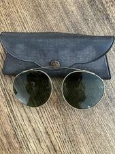 Vintage classic CLIP-ON Green Glasses With Case