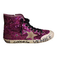 Golden Goose Francy Penstar Sequin High Top Violet Sneaker Size 40