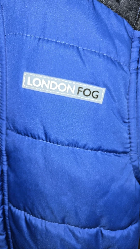 Chaqueta Abrigo London Niebla Niños Talla M 5/6 Azul Con Capucha Bloques de Color Invierno Abrigo Puffer Foto 3 de 4