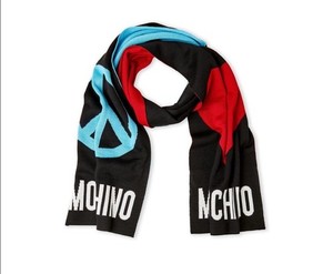 MOSCHINO - Iconic Designer Logo Wool Blend Peace + Love Heart Scarf Great Gift!