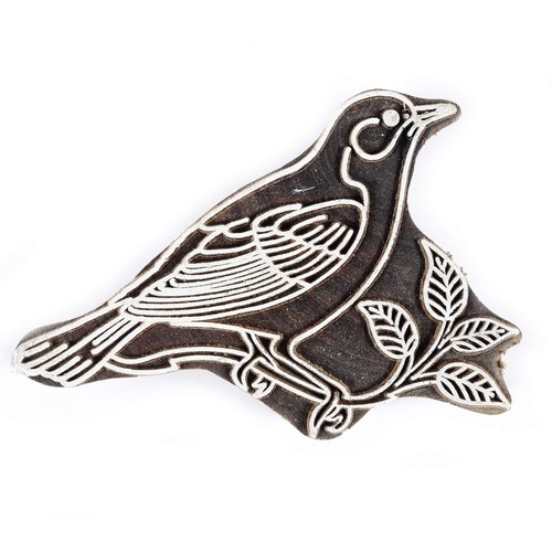 Bird Decorative Brown Block Indian Wooden Textile Stamps Wood Printing Block 6" - Picture 1 of 3