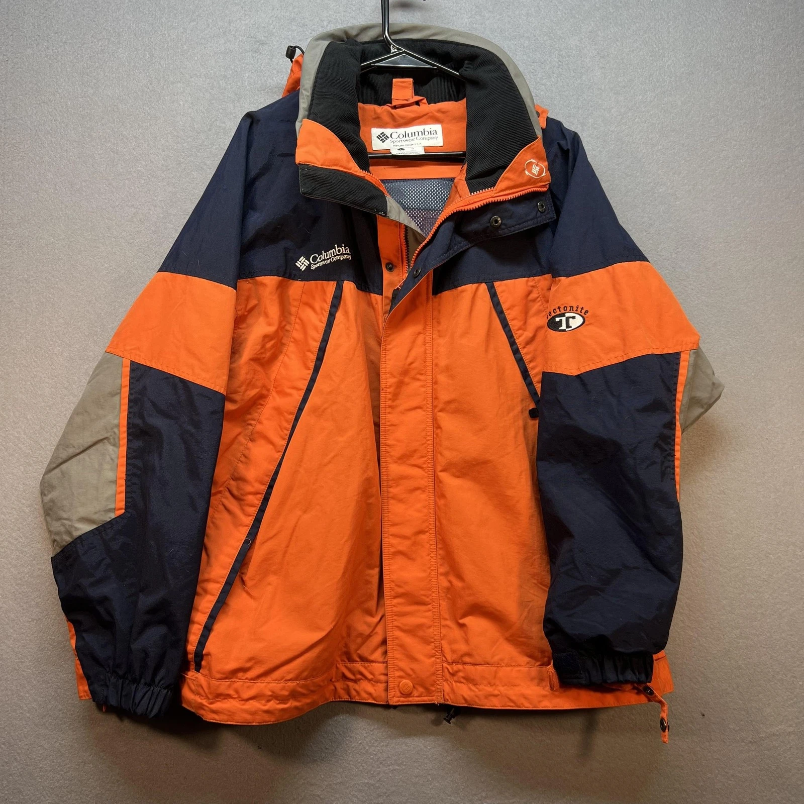Vintage Columbia Tectonite Jacket Mens Large Orange Navy Ski Snow F8 SSM 7710